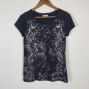 Maurices Womens Short‎ Sleeve Paisley Print T-Shirt Size M Black Cotton Blend
